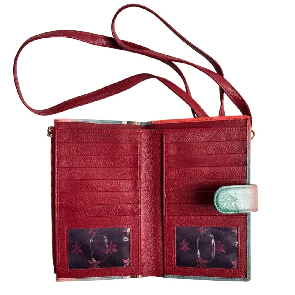 NWOT Anouschka Hand Painted Leather Crossbody Smartphone Wallet Bag